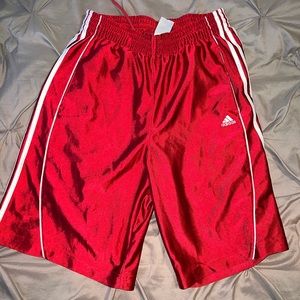 Red adidas shiny shorts
